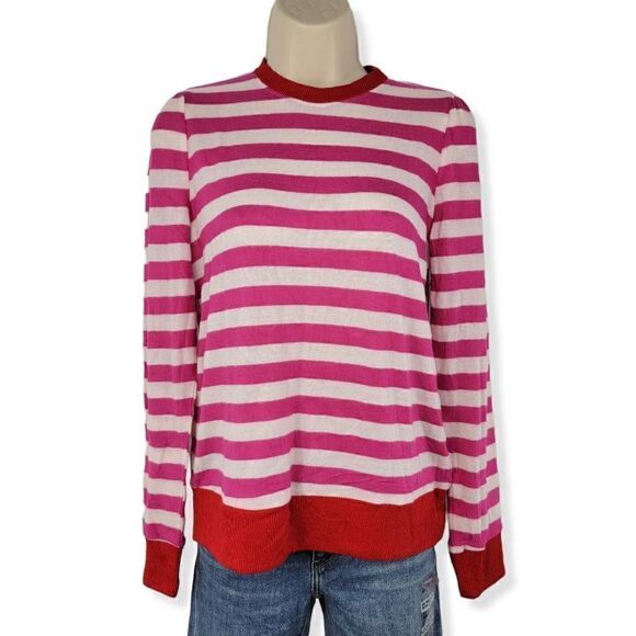 Gibson Look Fuschia striped Crewneck XSmall - Picture 1 of 2